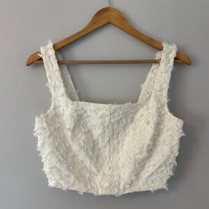 AVEC LES FILLES Crop Tank Top Off Small Elegant White Textured Women's Top